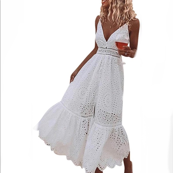 Simplee Dresses & Skirts - BerryGo Embroidery Pearl Button  Maxi Dress